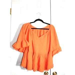 Stark X Orange Cotton Gauze Flirty Top sz L